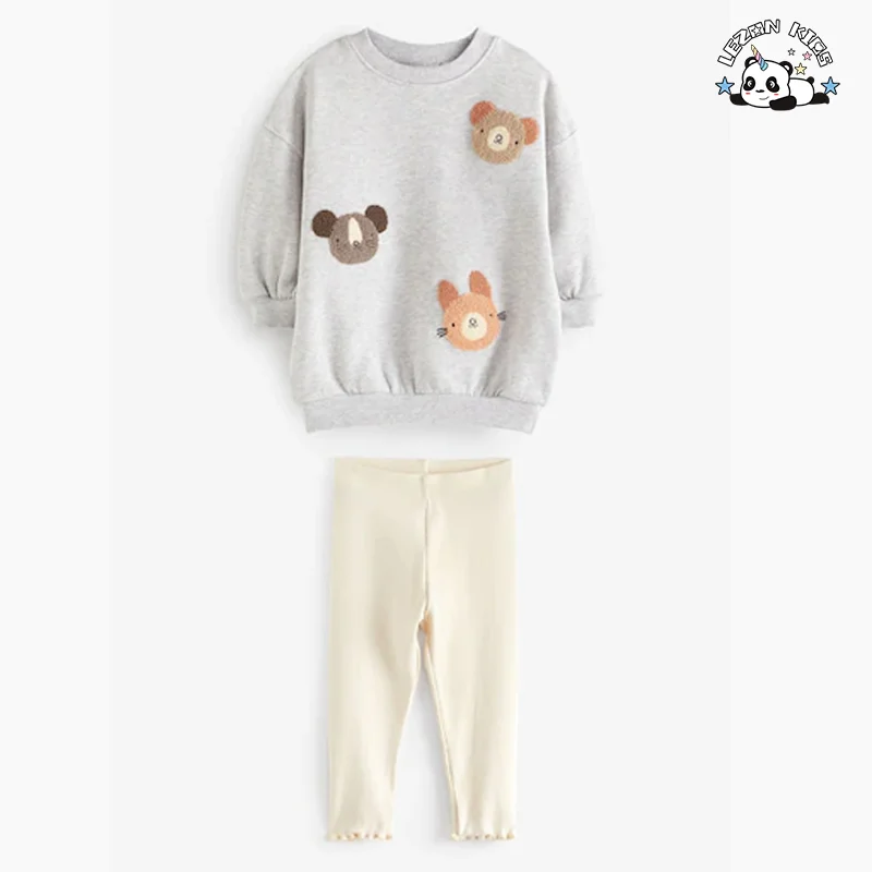 LEZONKIDS - Brand Customization Acceptable Bear Patches Pullover Leggings Set Baby Clothing Sets for Girls